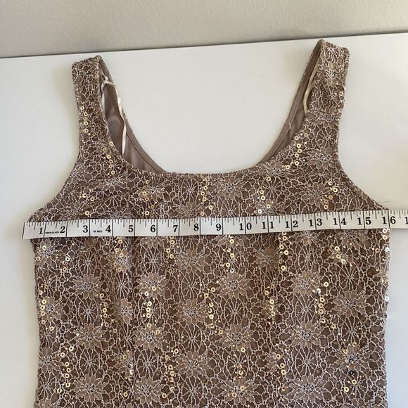 Vintage 90's Cream Knit Lace & Gold Sequin R&M Richards Midi Cocktail Gown Sz 8 - Picture 11 of 13